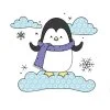 Цветной пример раскраски пингвин на снежном облачке