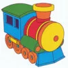 Цветной пример раскраски поезд локомотив с трубой