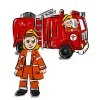 Цветной пример раскраски пожарные на пожарной машине работают