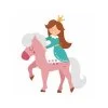 Цветной пример раскраски принцесса на коне в короне