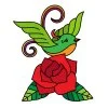 Цветной пример раскраски роза и птичка