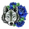 Цветной пример раскраски розы и волк