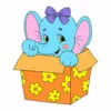 Цветной пример раскраски слон в коробке