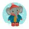 Цветной пример раскраски слон в зимней одежде