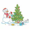 Цветной пример раскраски снеговик с новогодней елкой