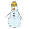 Цветной пример раскраски снежный снеговик с ведром на голове