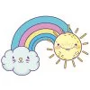 Цветной пример раскраски солнце, радуга и облако