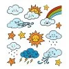Цветной пример раскраски солнце, туча, облако, радуга, дождь, ветер