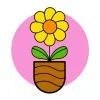 Цветной пример раскраски ваза-горшок с одним цветком