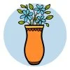 Цветной пример раскраски ваза с тремя цветками