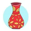 Цветной пример раскраски вазы с листочками