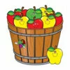 Цветной пример раскраски ведерко с яблоками