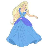 Цветной пример раскраски красивая принцесса в платье