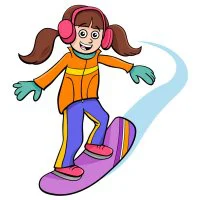 Цветной вариант раскраски зима и девочка на сноуборде