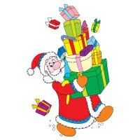 Цветной вариант раскраски новогодний дед мороз с подарками