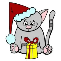 Цветной вариант раскраски новогодний кот с подарком