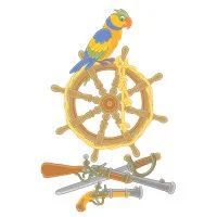 Цветной вариант раскраски попугай пирата на руле
