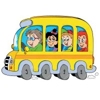 Цветной вариант раскраски смешной автобус с людьми