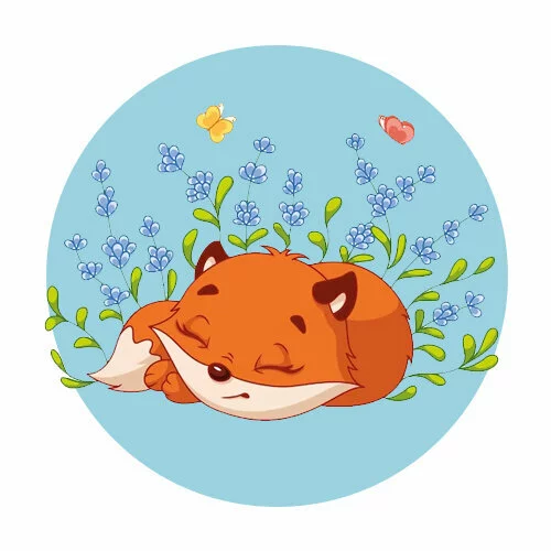 Цветной пример раскраски лиса спит в цветочках
