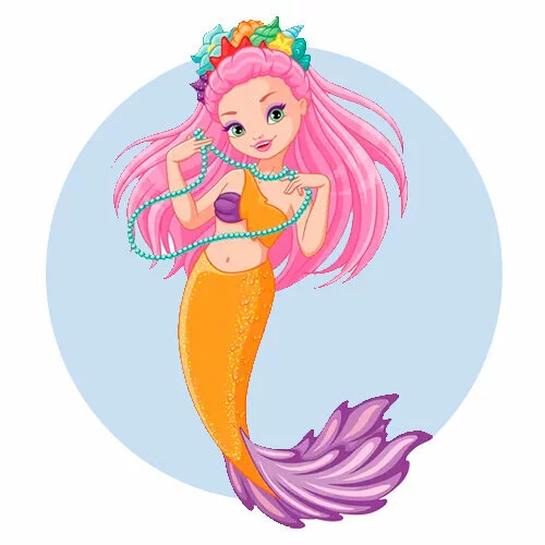 Цветной пример раскраски принцесса-русалка в жемчуге