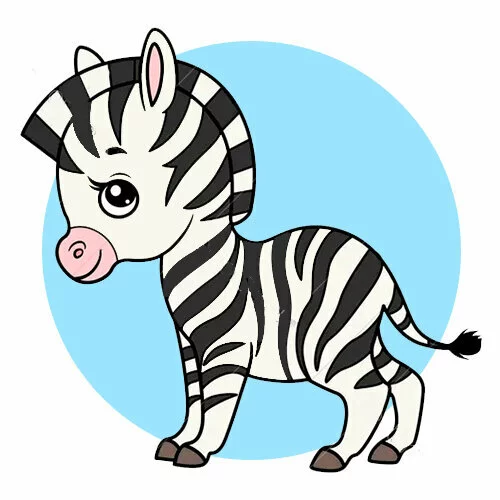 Цветной пример раскраски малыш зебра