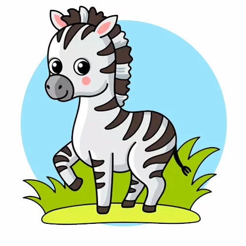 Цветной пример раскраски зебра малыш
