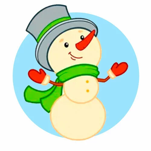 Цветной пример раскраски снеговик весельчак