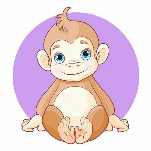 Цветной пример раскраски маленькая обезьянка
