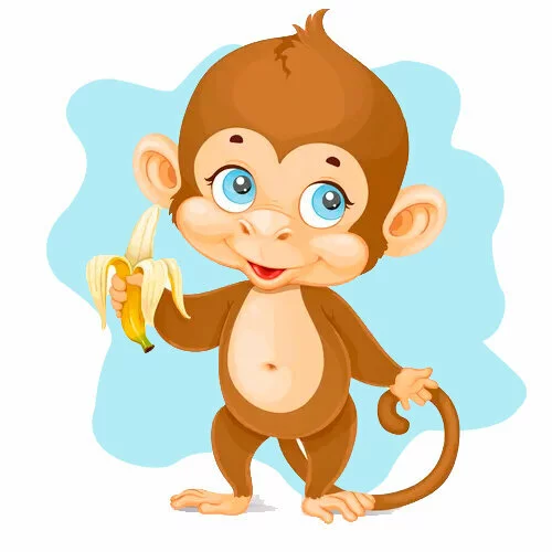 Цветной пример раскраски обезьянка с одним бананом