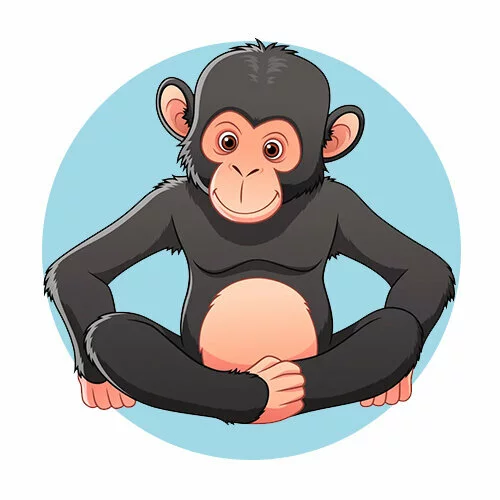 Цветной пример раскраски сидит обезьянка