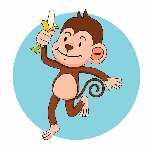 Цветной пример раскраски обезьянка и банан