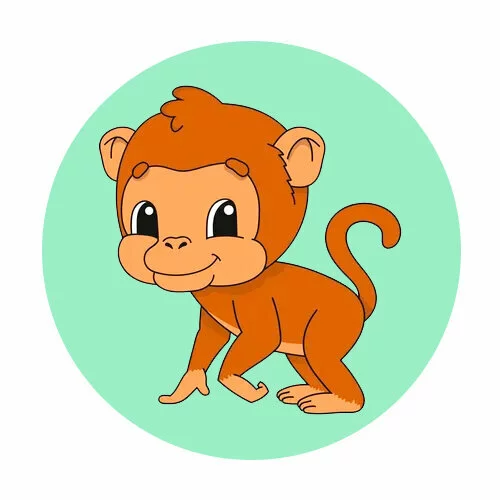 Цветной пример раскраски малышка обезьянка