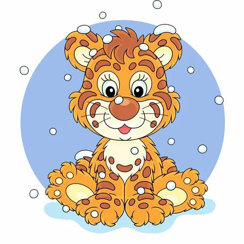 Цветной пример раскраски тигр в снегу