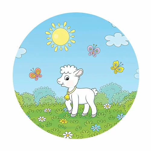 Цветной пример раскраски овечка на лугу