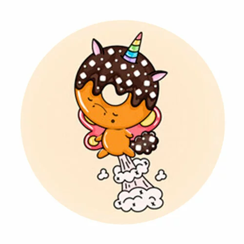 Цветной пример раскраски пончик кот-единорог
