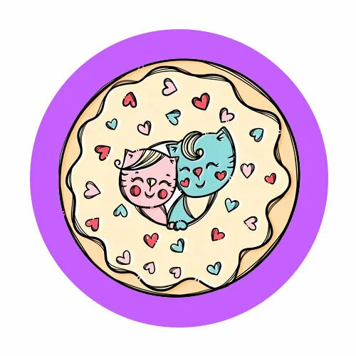 Цветной пример раскраски два кота в пончике