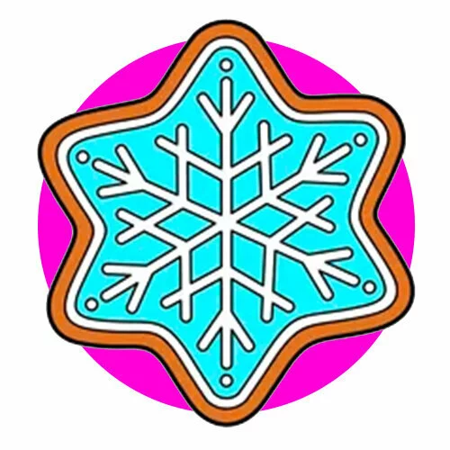 Цветной пример раскраски пряник снежинка