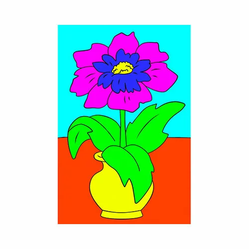 Цветной пример раскраски по номерам: цветок в вазе