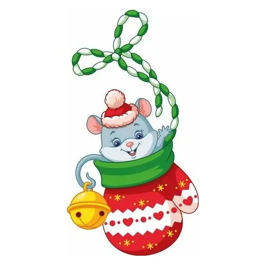Цветной пример раскраски новогодняя мышка в варежке