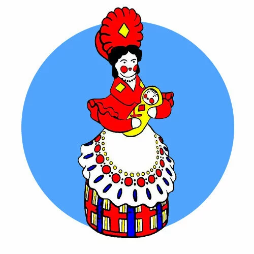 Цветной пример раскраски дымковская игрушка мать с ребенком
