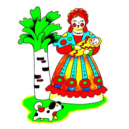 Цветной пример раскраски дымковская игрушка мама