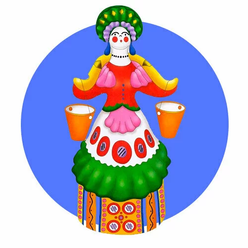 Цветной пример раскраски дымковская игрушка баба с коромыслом