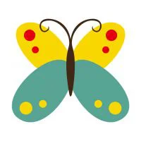 Цветной пример раскраски бабочка с кружочками на крыльях