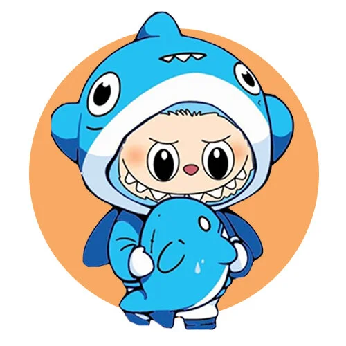 Цветной вариант раскраски лабубу в костюме леона