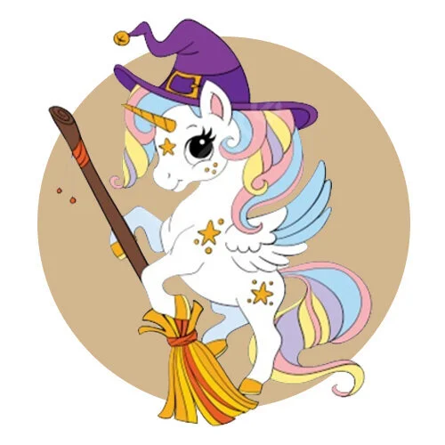 Цветной вариант раскраски милая ендинорожка на хэллоуин