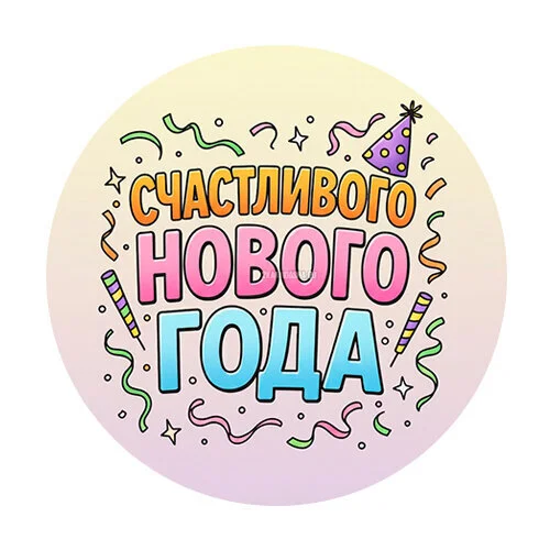 Цветной вариант раскраски счастливого нового года надпись