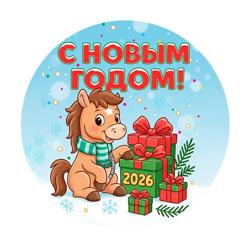Цветной вариант раскраски с новым годом 2026 лошадь
