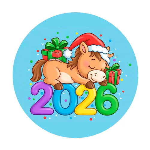 Цветной пример раскраски 2026 новый год лошадка спит