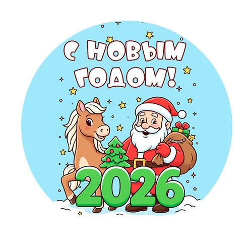 Цветной пример раскраски дед мороз и лошадка 2026 новый год