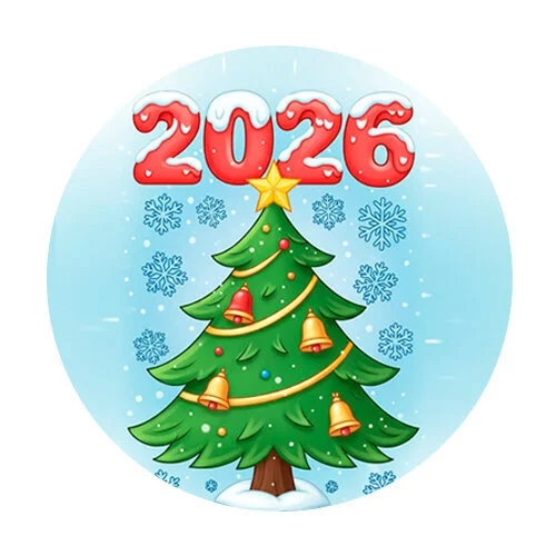 Цветной вариант раскраски елка и цифры 2026